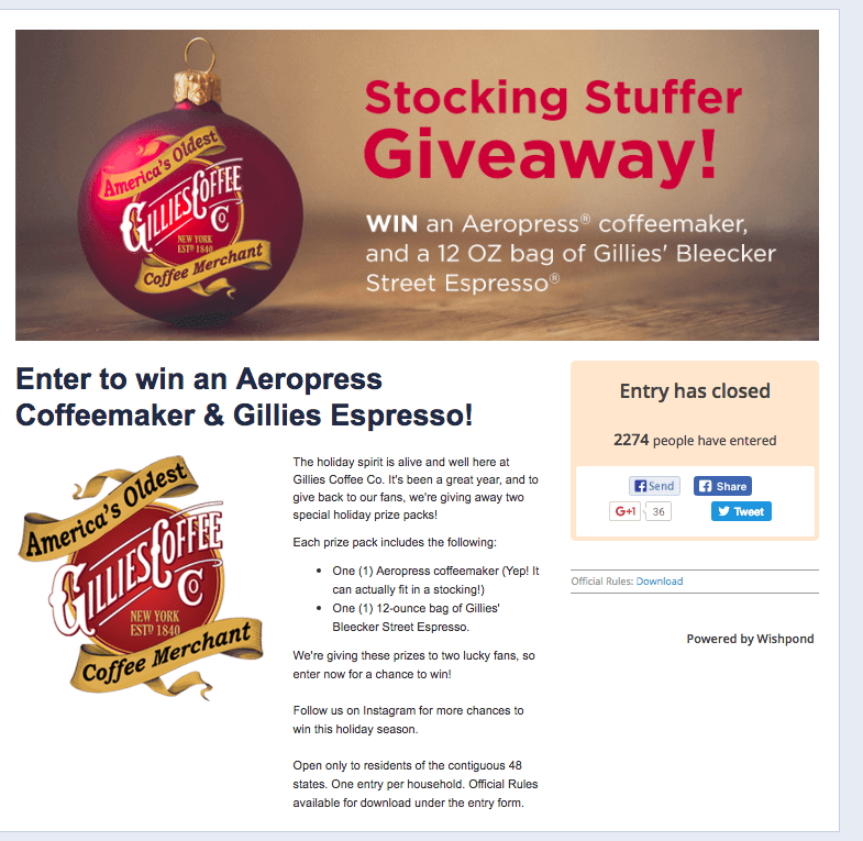 facebook giveaway example