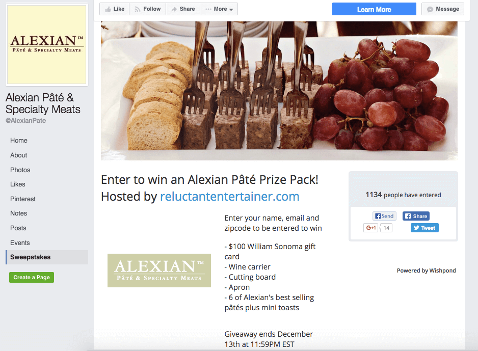facebook giveaway example