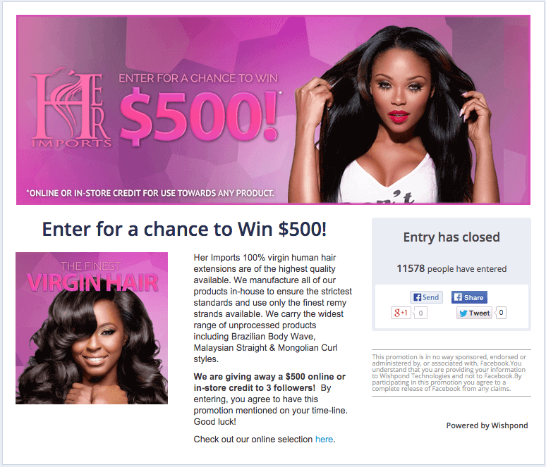 facebook giveaway example