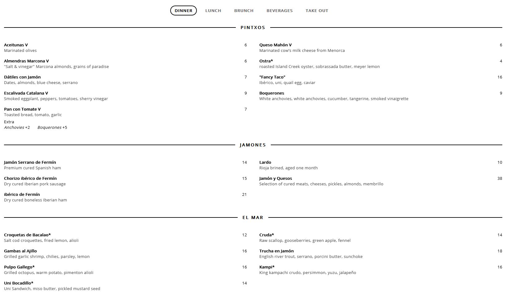 menu