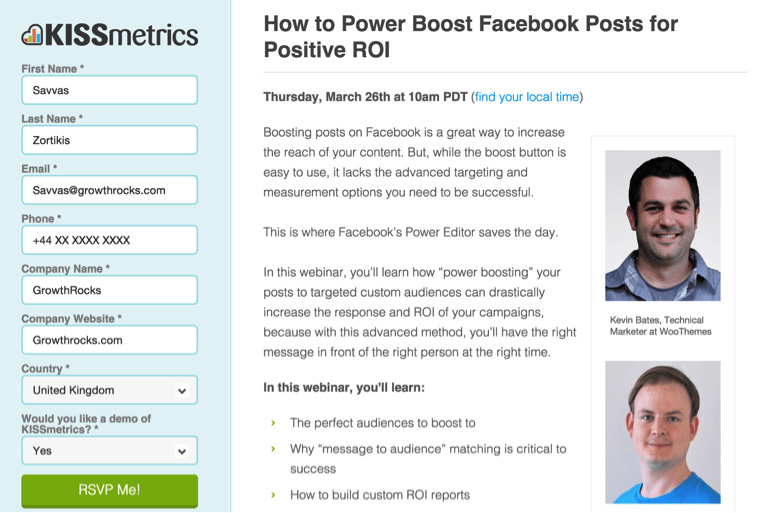 Kissmetrics Webinar Landing Page