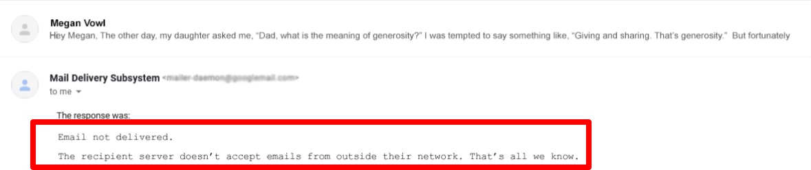 Acceptance of incoming email restricted