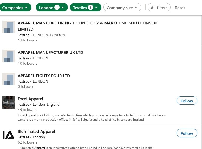 Apparel LinkedIn Search Results