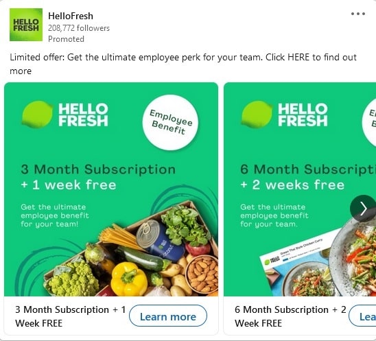 HelloFresh LinkedIn Ad
