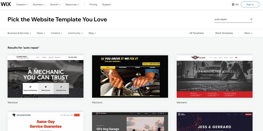 Wix Auto Shop Templates