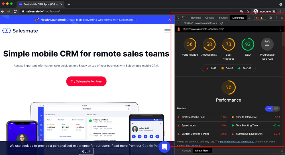 Salesmate Landing Page Lighthouse