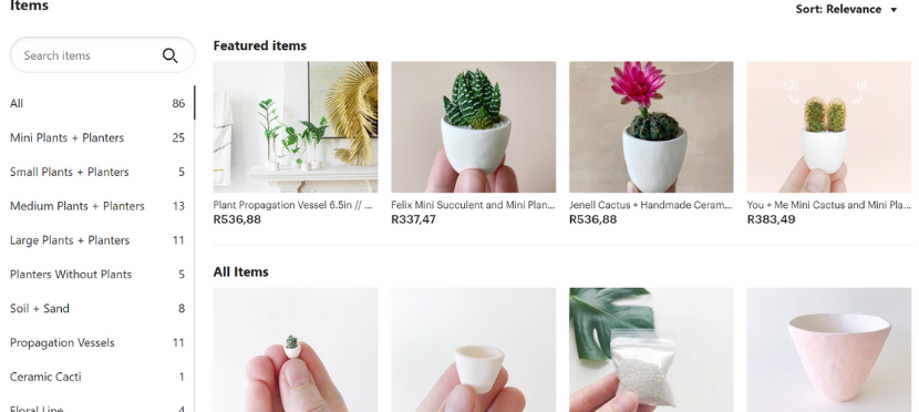 Etsy product categories