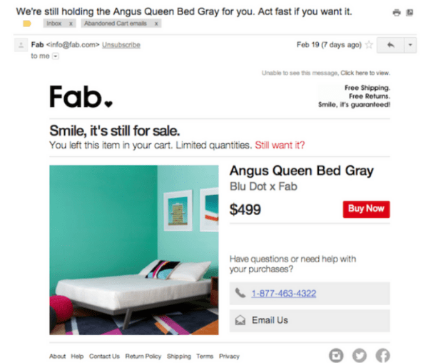 abandoned cart email