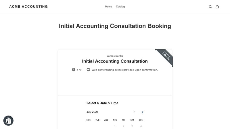 Shopify Page Calendly