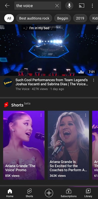 YouTube Shorts Search Results