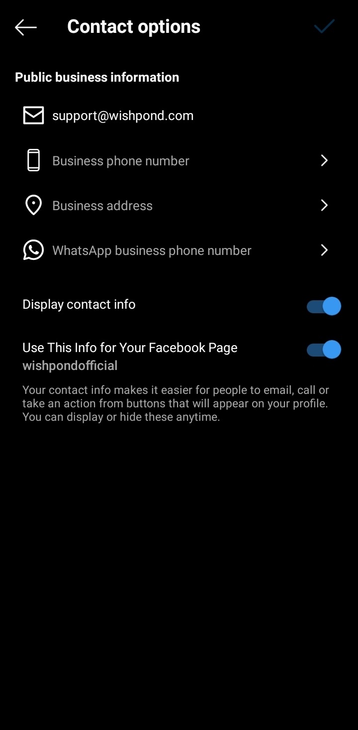 Edit Instagram Contact options