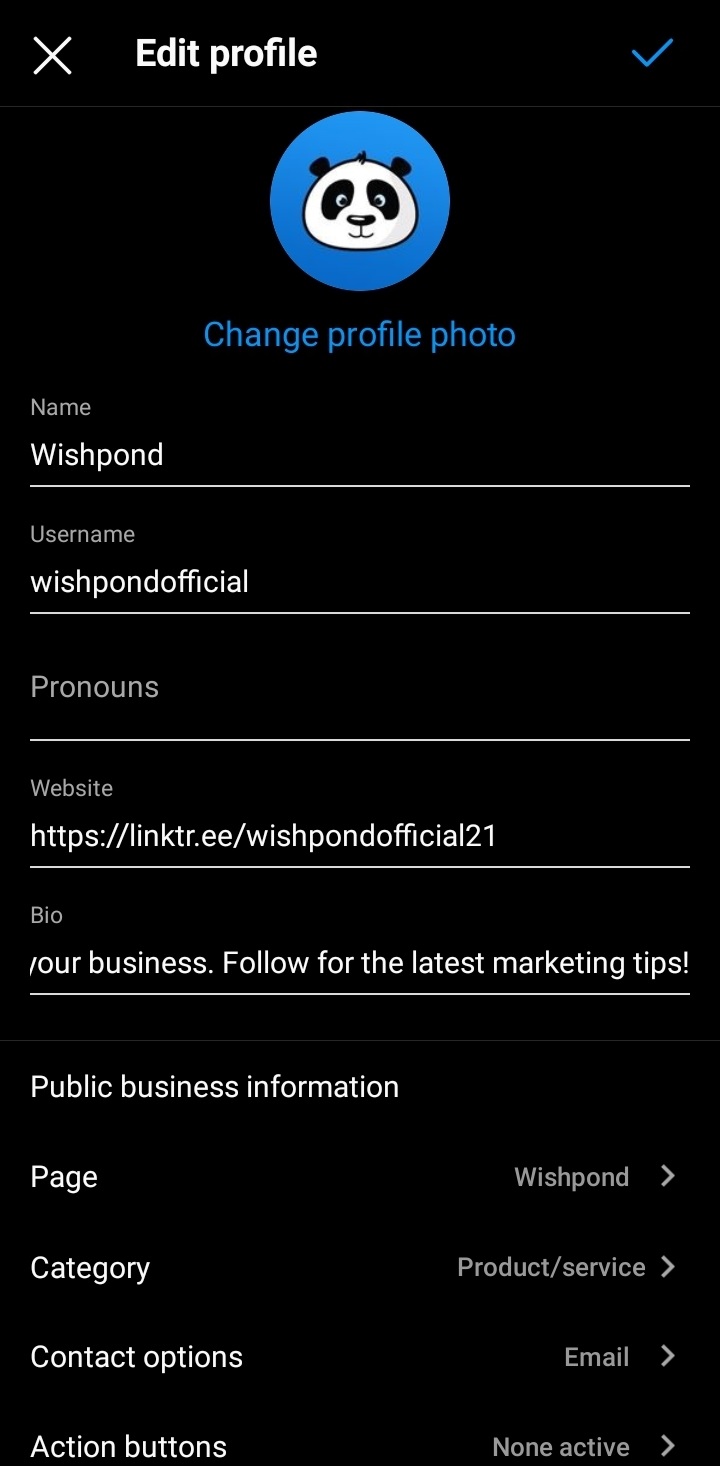 Edit Instagram profile