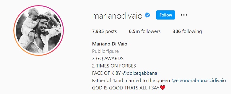 Mariano Di Vaio Instagram bio