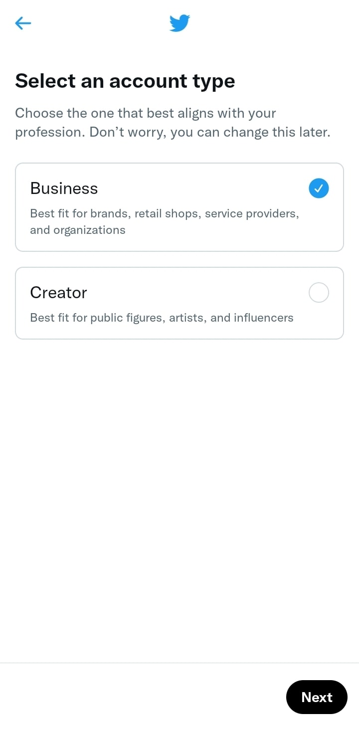 Twitter Mobile Account T ype