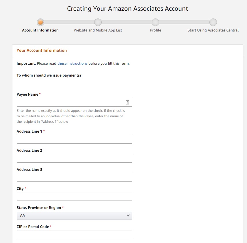 Amazon Associate Account Information