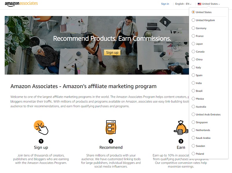Amazon Associates Region Selector