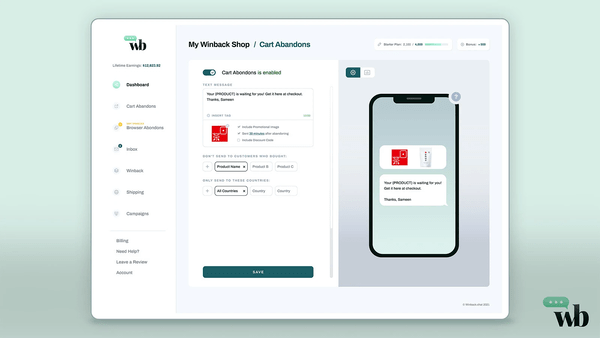 Winback cart recovery software