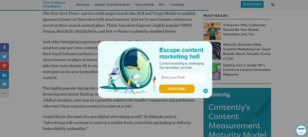 Contently Popup Visible Close Botton