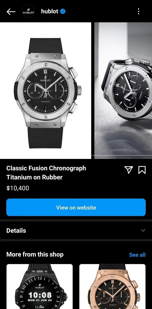 Hublot Product Detail Page