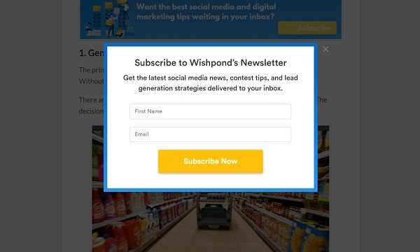 Wishpond Newsletter Popup