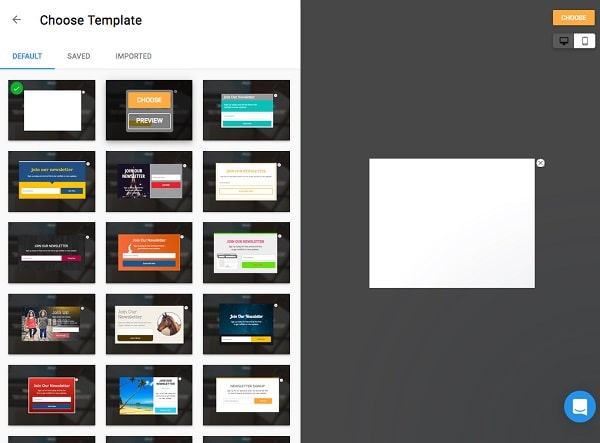 Wishpond Popup Tool Choose Template