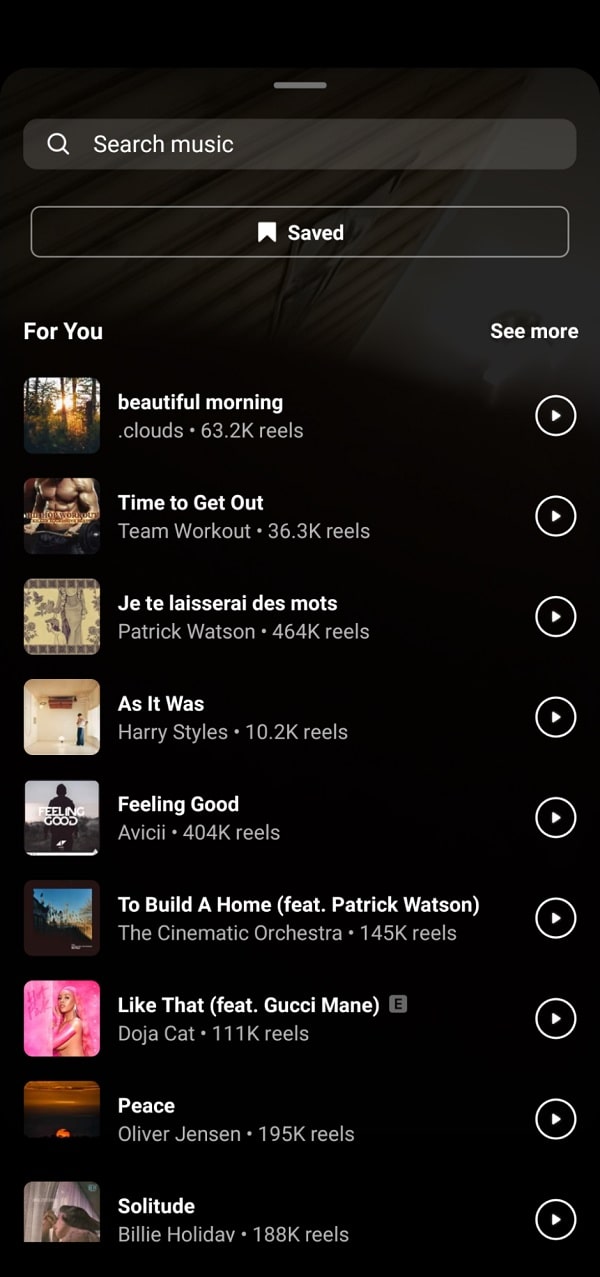 Instagram Reels Search Music