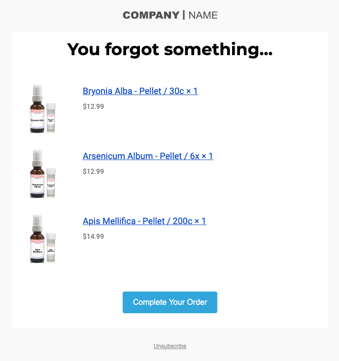 cart abandonment email