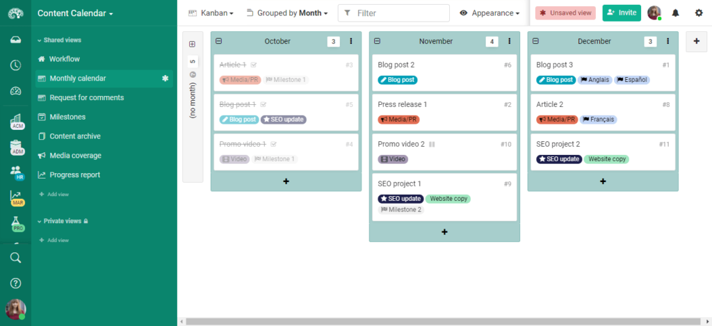 content calendar