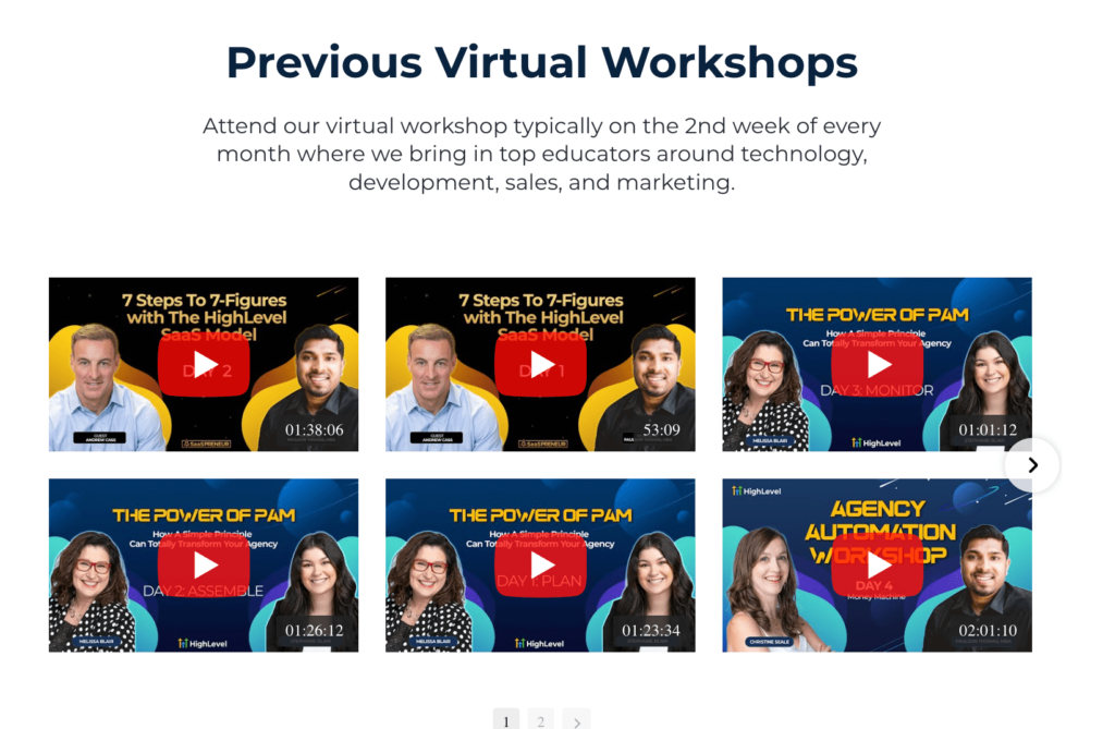 previous virtual workshops examples