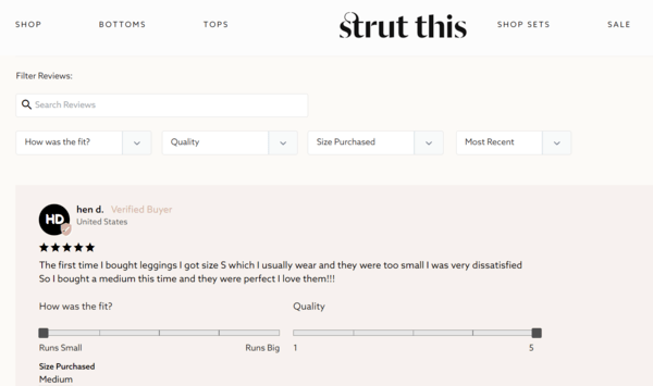 reviews on product page