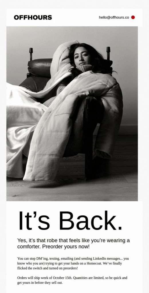 back in stock email example