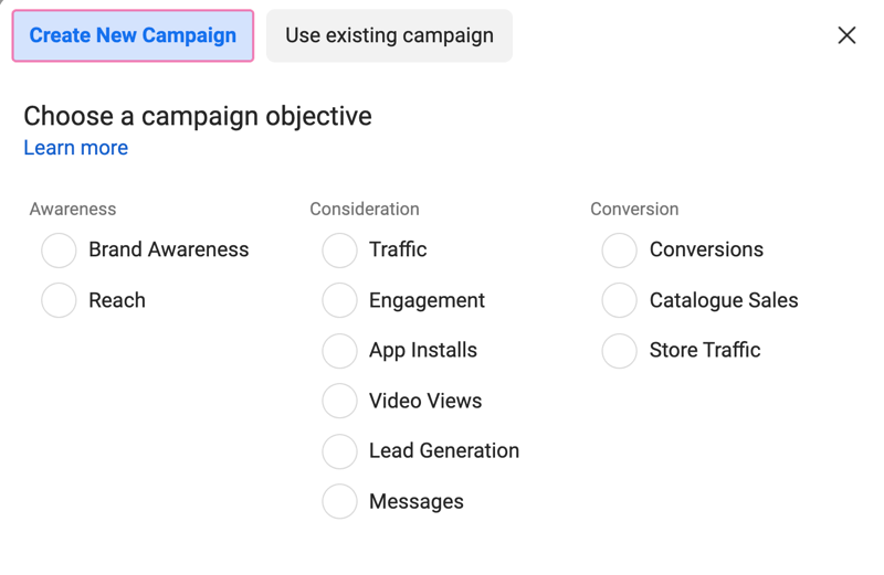 Facebook ads campaign objective