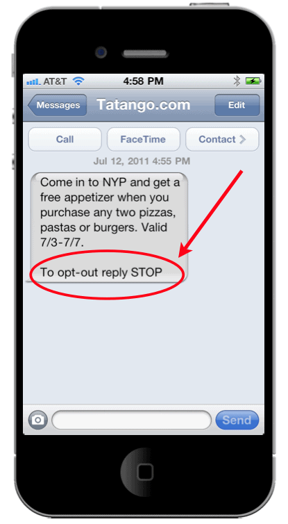 SMS marketing example