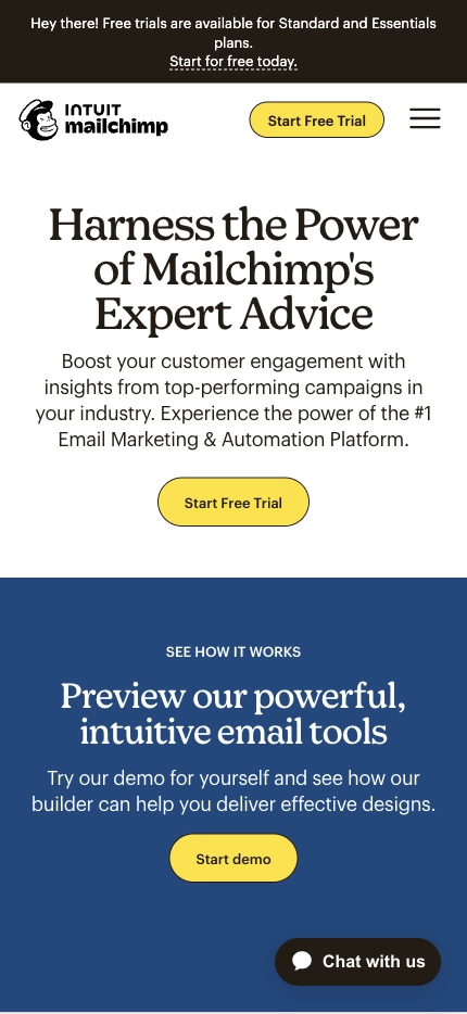 Mobile Landing Page Example #11. Mailchimp