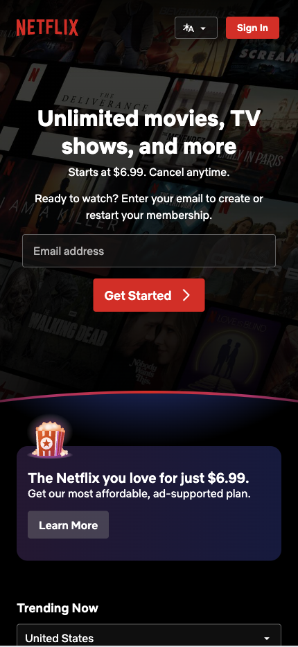 Mobile Landing Page Example #12. Netflix