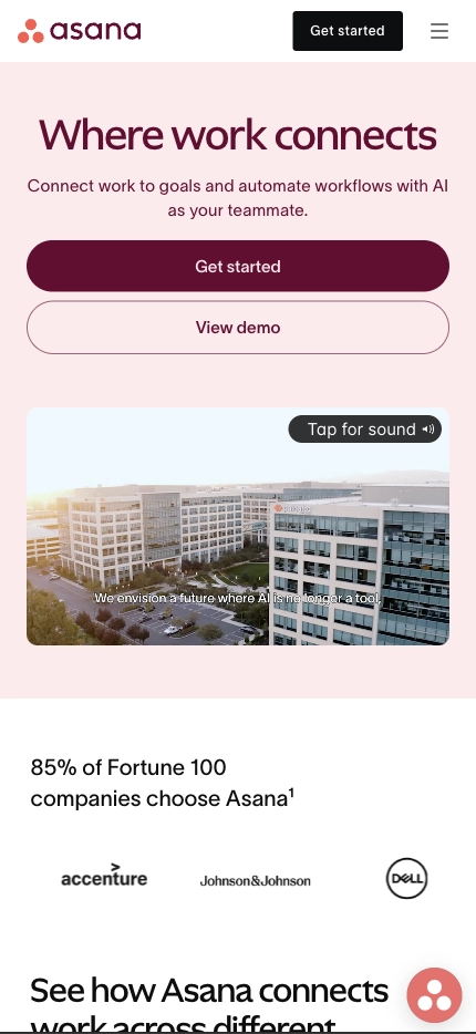 Mobile Landing Page Example #15. Asana