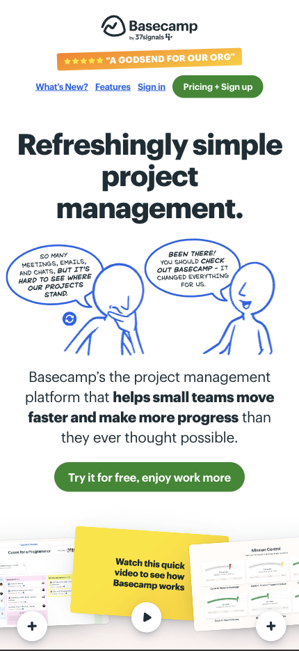 Mobile Landing Page Example #19. Basecamp