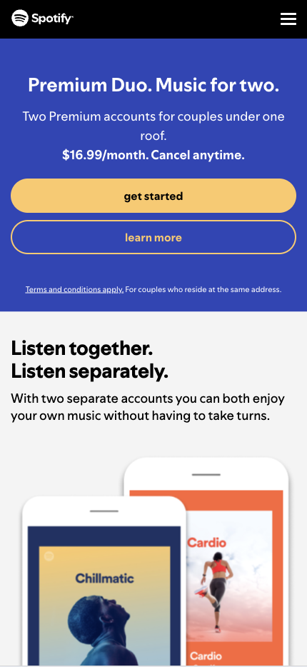 Mobile Landing Page Example #2. Spotify