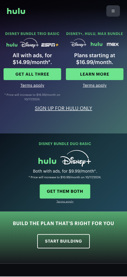 Mobile Landing Page Example #20. Hulu