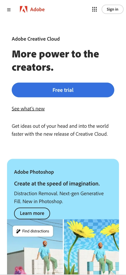 Mobile Landing Page Example #22. Adobe