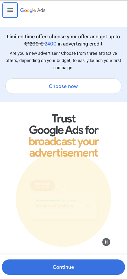 Mobile Landing Page Example #24. Google Ads