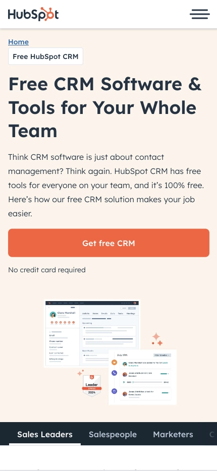Mobile Landing Page Example #25. HubSpot
