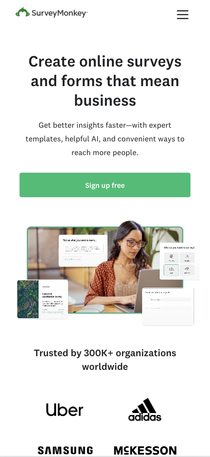 Mobile Landing Page Example #29. SurveyMonkey