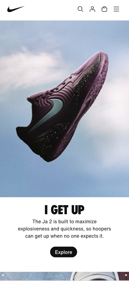 Mobile Landing Page Example #3. Nike