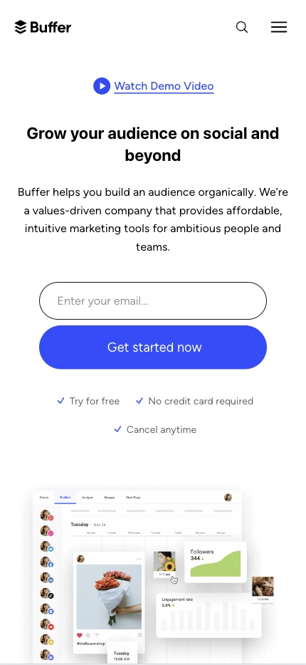 Mobile Landing Page Example #30. Buffer