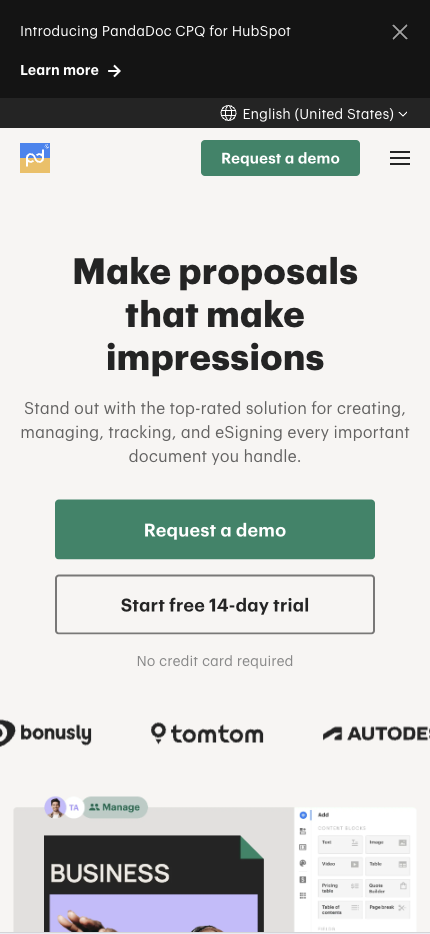 Mobile Landing Page Example #37. PandaDoc