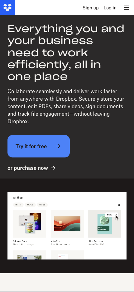 Mobile Landing Page Example #4. Dropbox