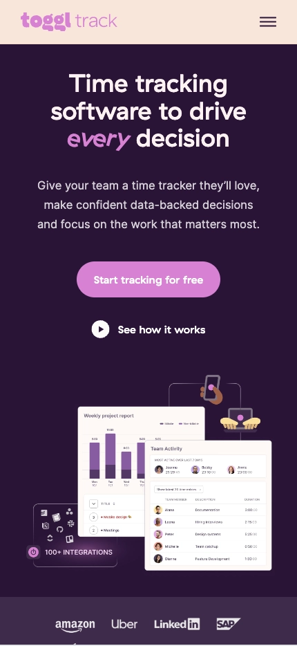Mobile Landing Page Example #41. Toggl