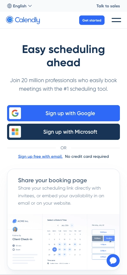 Mobile Landing Page Example #44. Calendly