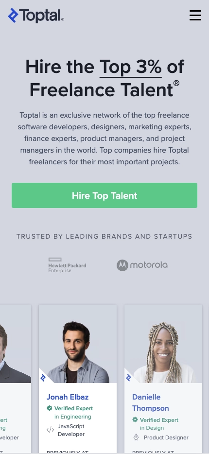Mobile Landing Page Example #45. Toptal
